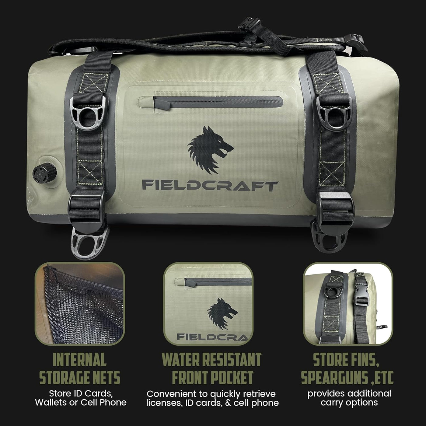 FIELDCRAFT SEA WOLF Waterproof Duffel Bag (Green, Black, 40L and 60L)